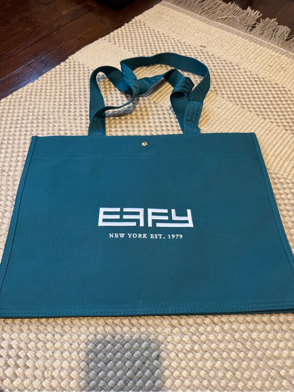 Effy Teal Canvas Tote with White Logo